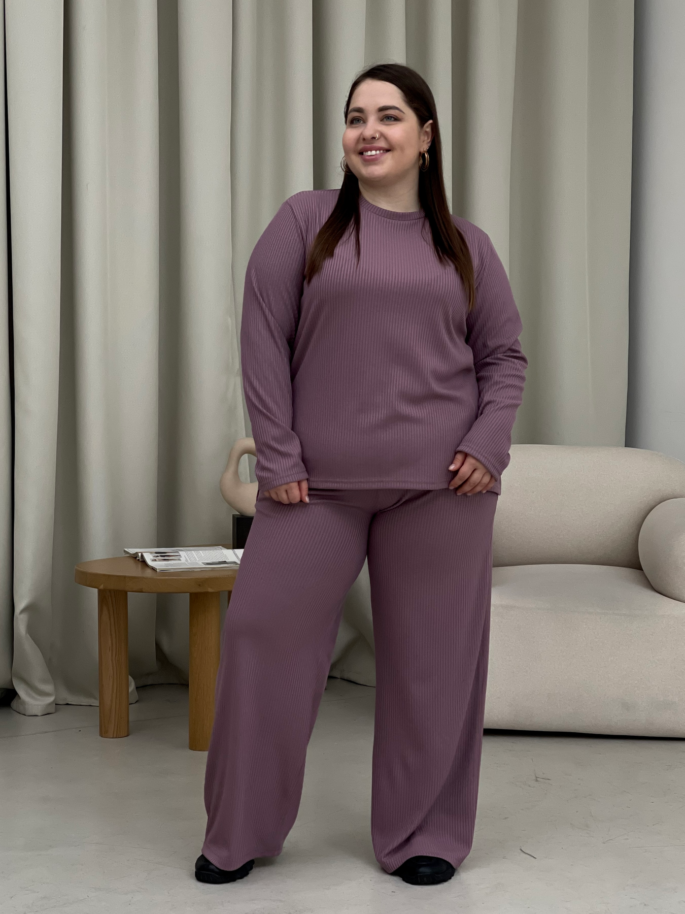 Купить Костюм с широкими брюками в рубчик фиолетовый Merlini Менто 100001162, размер 50-52 (2XL-3XL) в интернет-магазине