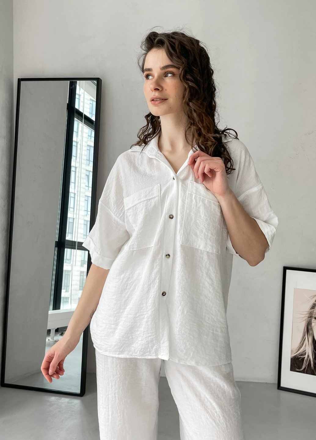 Купить Женская льняная рубашка с коротким рукавом белая Merlini Фриули 200000142, размер 42-44 в интернет-магазине