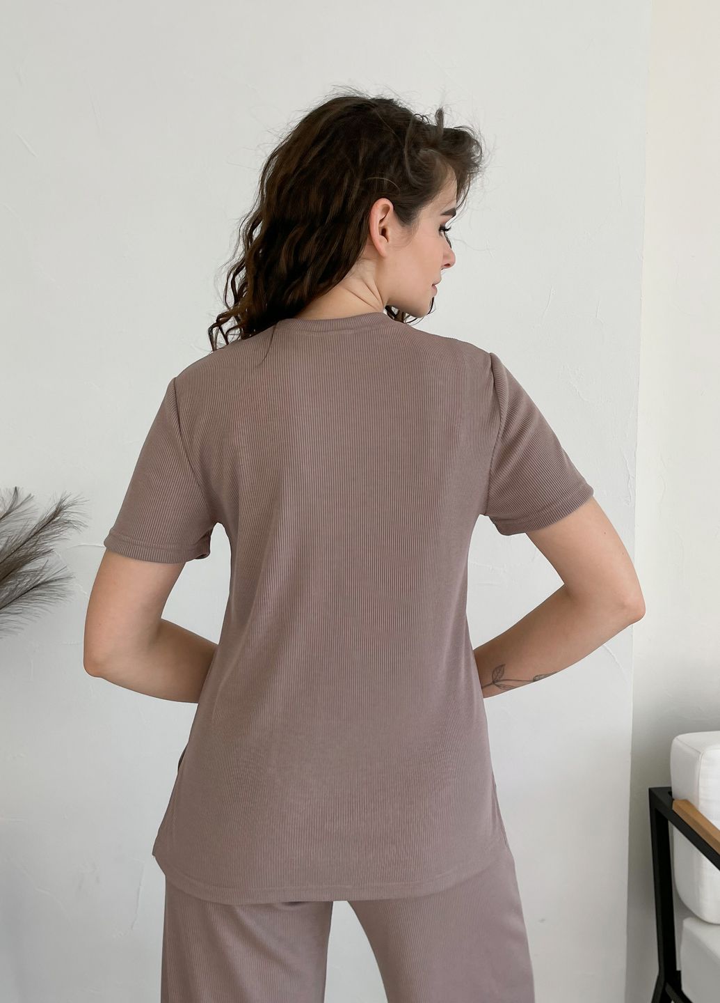 Купить Костюм женский в рубчик футболка со штанами клеш мокко Merlini Монцано 100000524, размер XS-M (40-44) в интернет-магазине