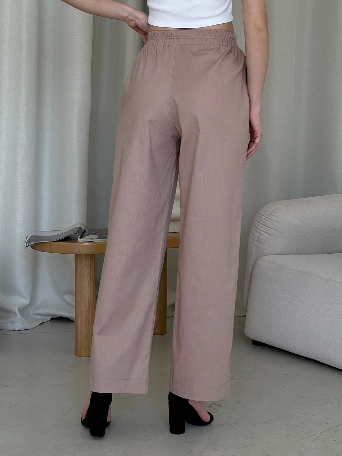 Льняные штаны палаццо бежевые Merlini Торио 600001204 размер 42-44 (S-M)