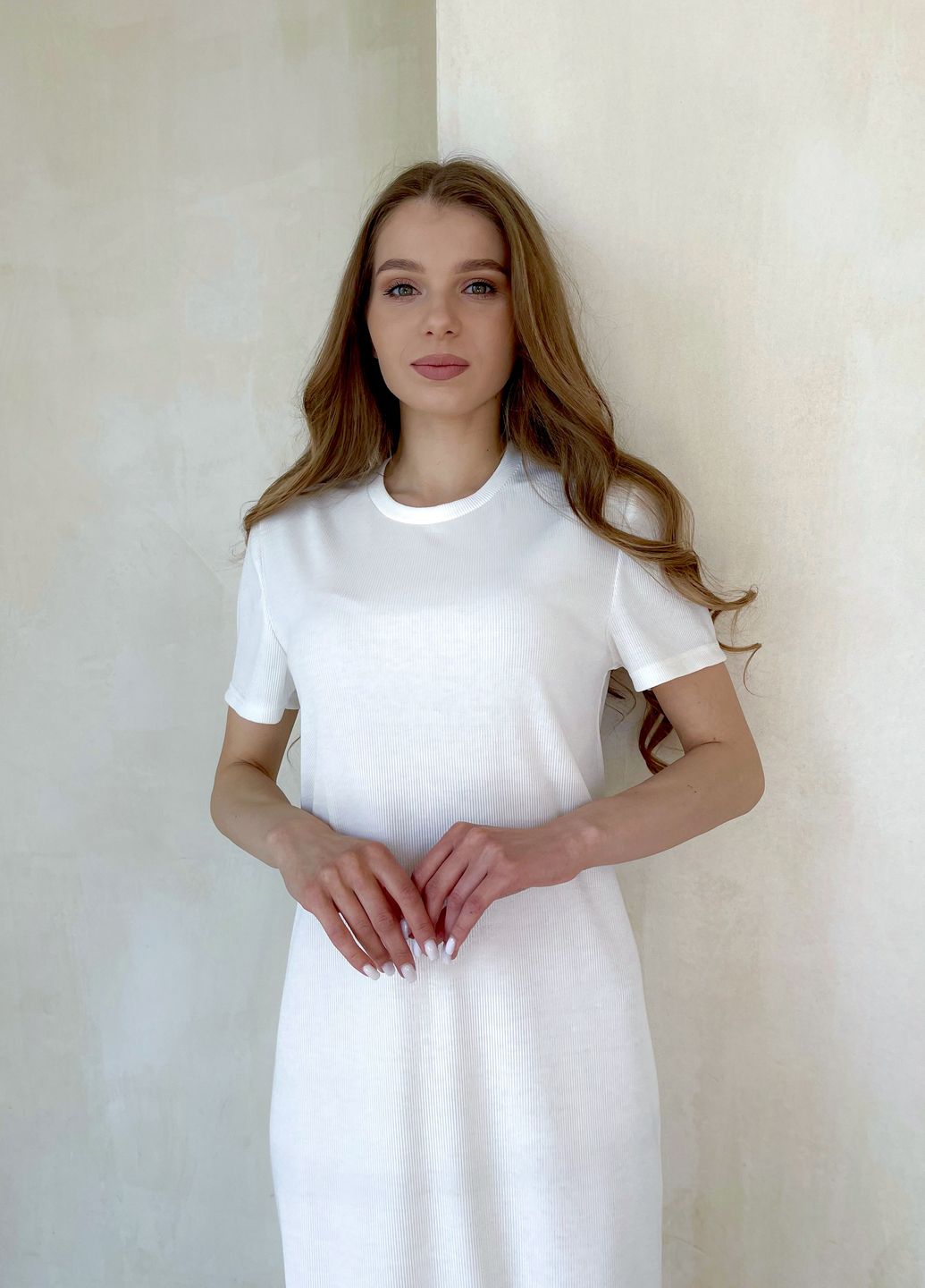Купить Платье-футболка до колена в рубчик бирюзовое Merlini Милан 700000145 размер 42-44 (S-M) в интернет-магазине