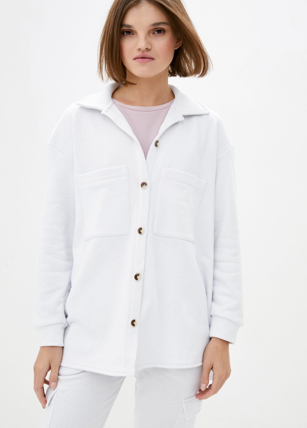 Купить Трикотажная рубашка женская оверсайз Merlini Барселона 200000056 - Белый, 42-44 в интернет-магазине