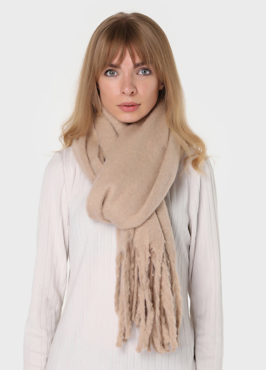 Купить Шерстяной шарф Merlini Бильбао (185*40 см) 446003 - Бежевый в интернет-магазине