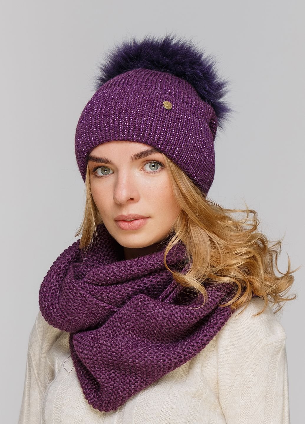 Комплект (шапка, шарф-снуд) DeMari ГнездоК 660167 - Фиолетовый