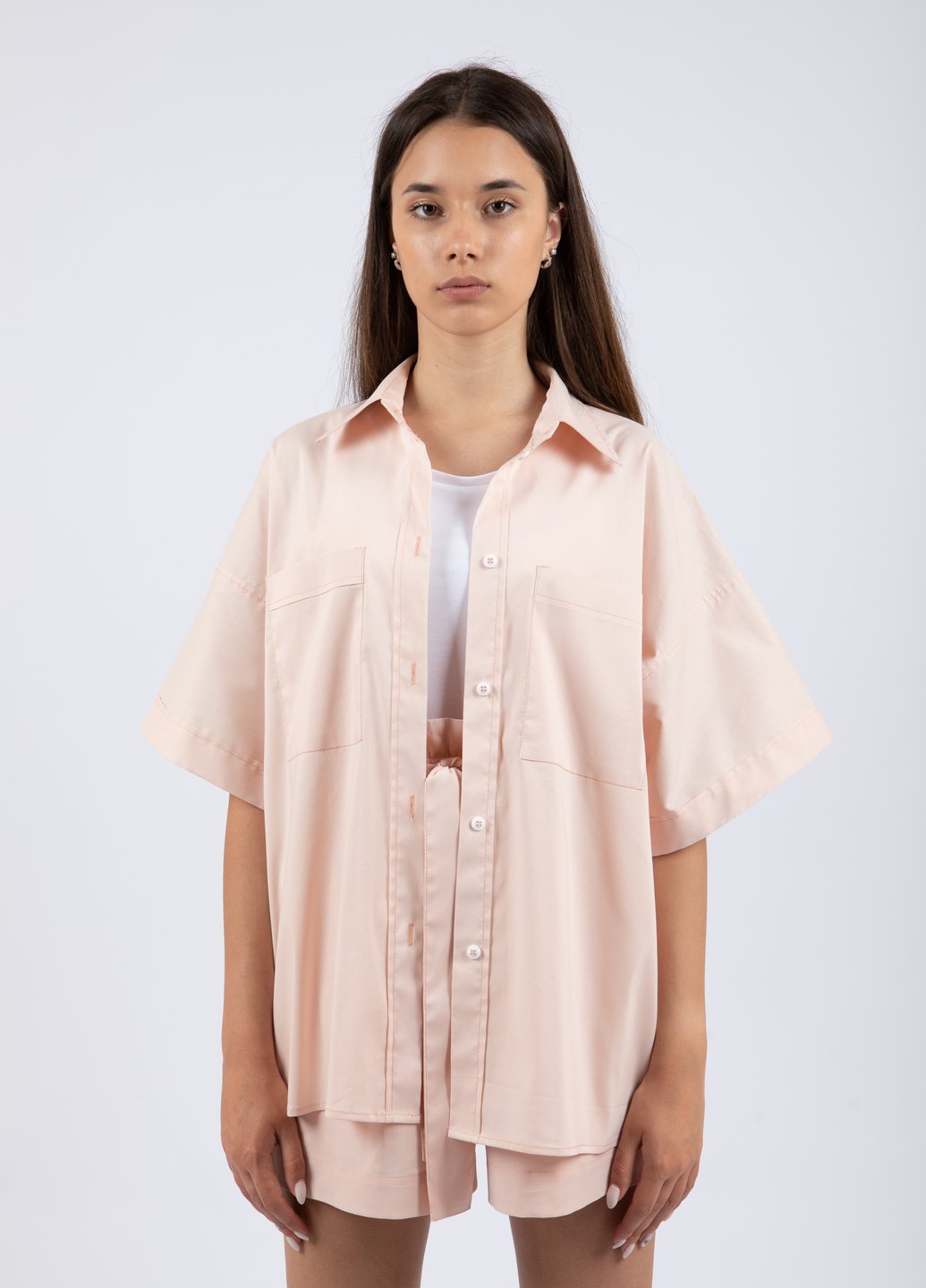 Купить Хлопковая оверсайз рубашка женская Merlini Борнео 200000017 - Персиковый, 42-44 в интернет-магазине