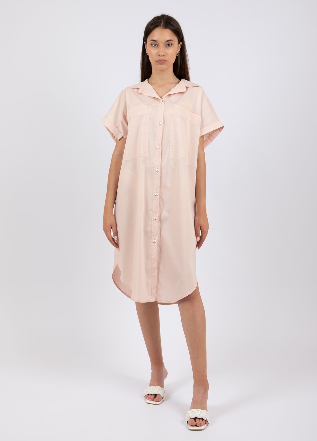 Купить Оверсайз хлопковое платье-рубашка Merlini Руан 700000006 - Персиковый, 42-44 в интернет-магазине