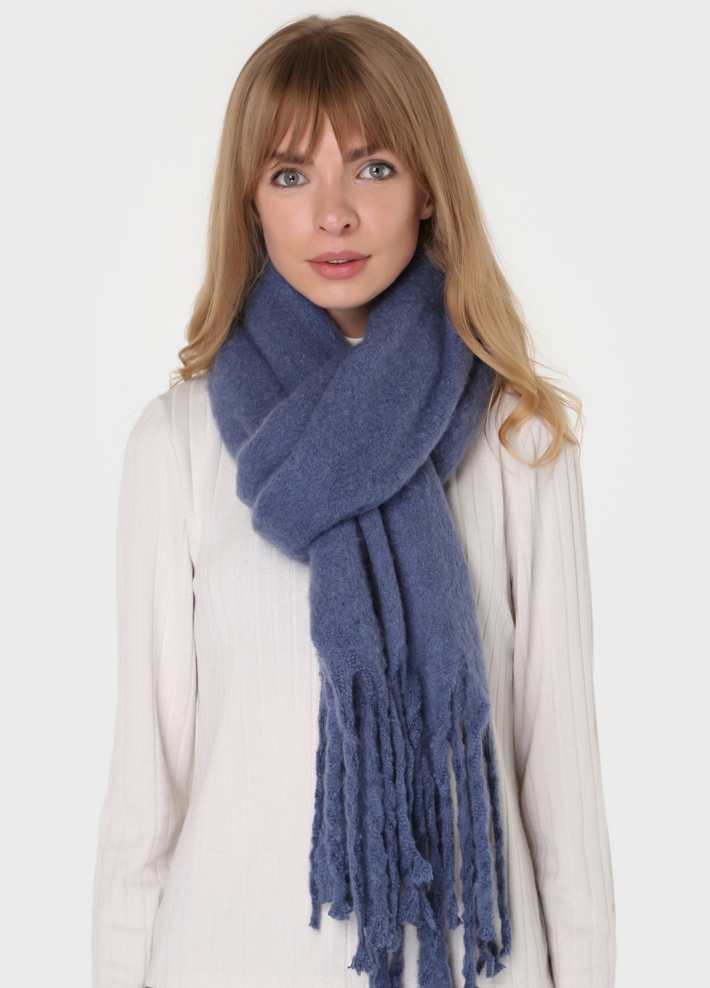 Купить Шерстяной шарф Merlini Бильбао (185*40 см) 446004 - Джинсовый в интернет-магазине
