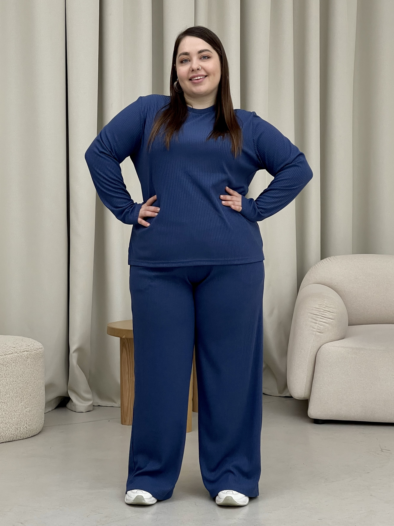 Купить Костюм с широкими брюками в рубчик синий Merlini Менто 100001163, размер 50-52 (2XL-3XL) в интернет-магазине