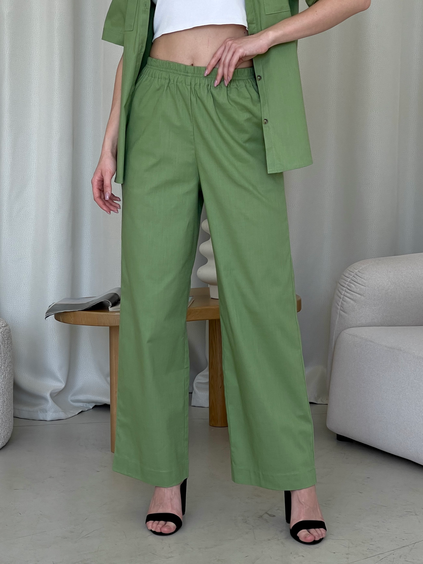 Льняні штани палаццо зелені Merlini Торіо 600001205 розмір 42-44 (S-M)