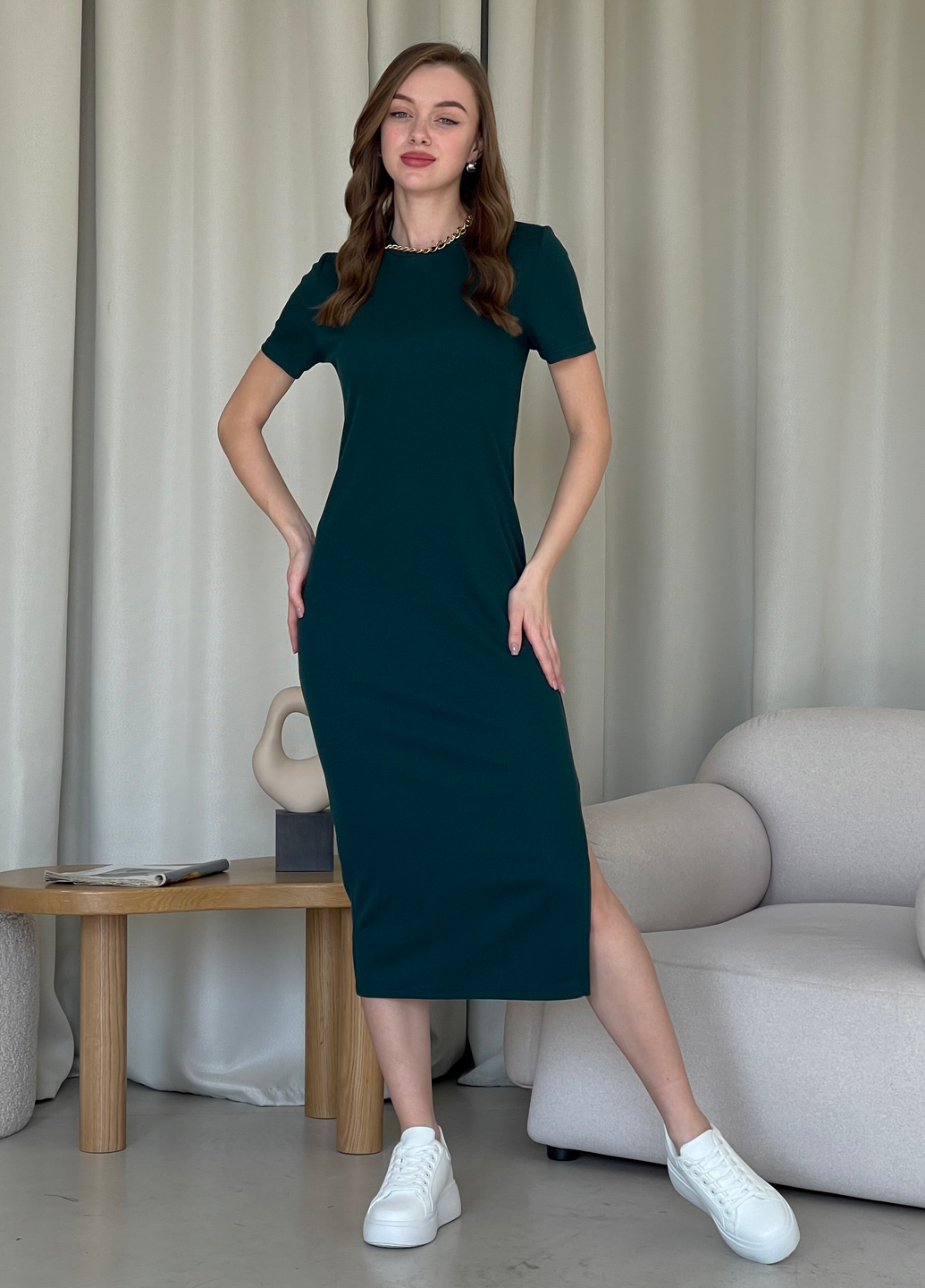 Купити Довга сукня-футболка в рубчик зелене Merlini Кассо 700000132 розмір 42-44 (S-M) в інтернет-магазині
