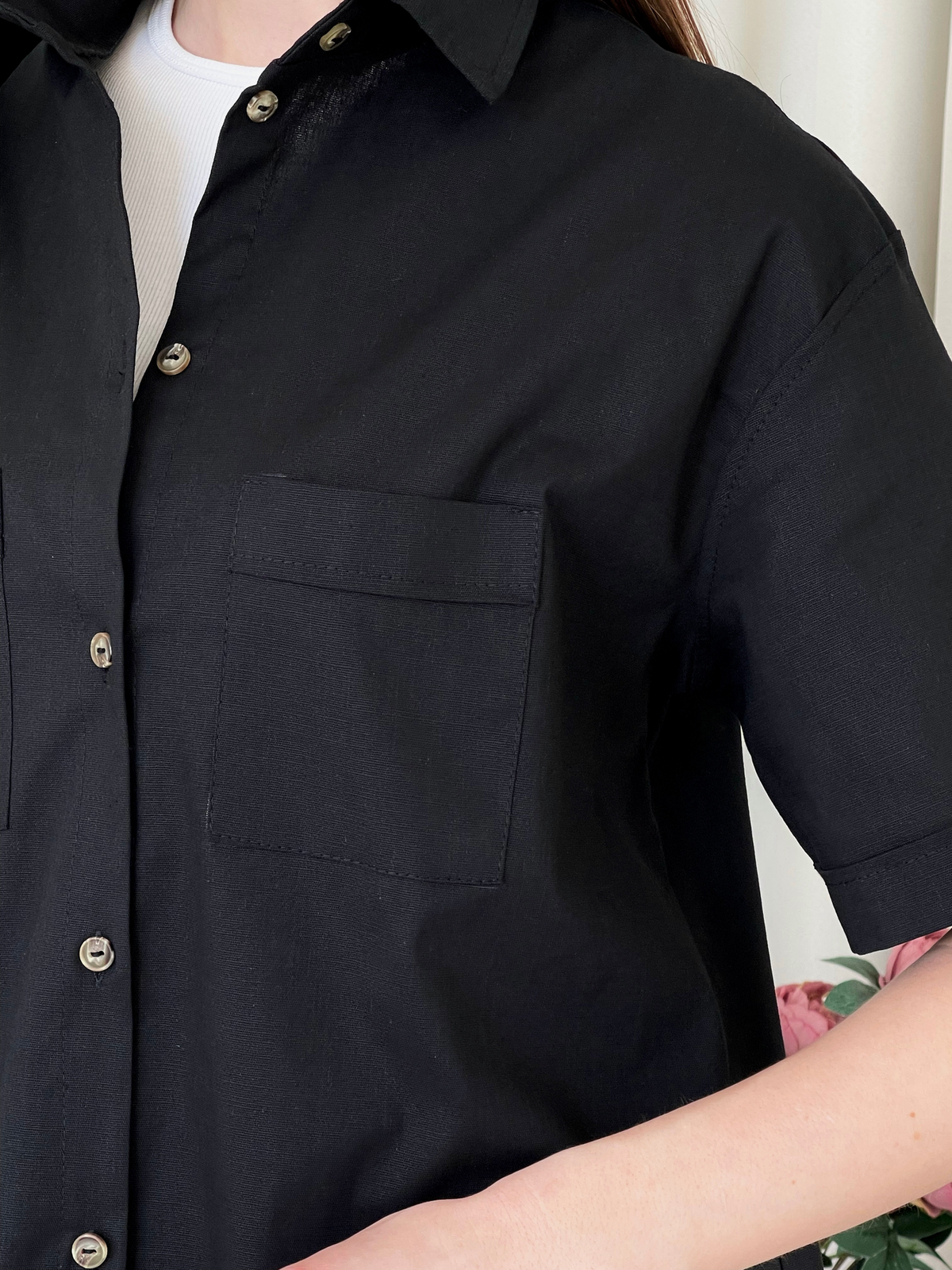 Купить Льняная рубашка с коротким рукавом черная Merlini Нино 200001201 размер 42-44 (S-M) в интернет-магазине