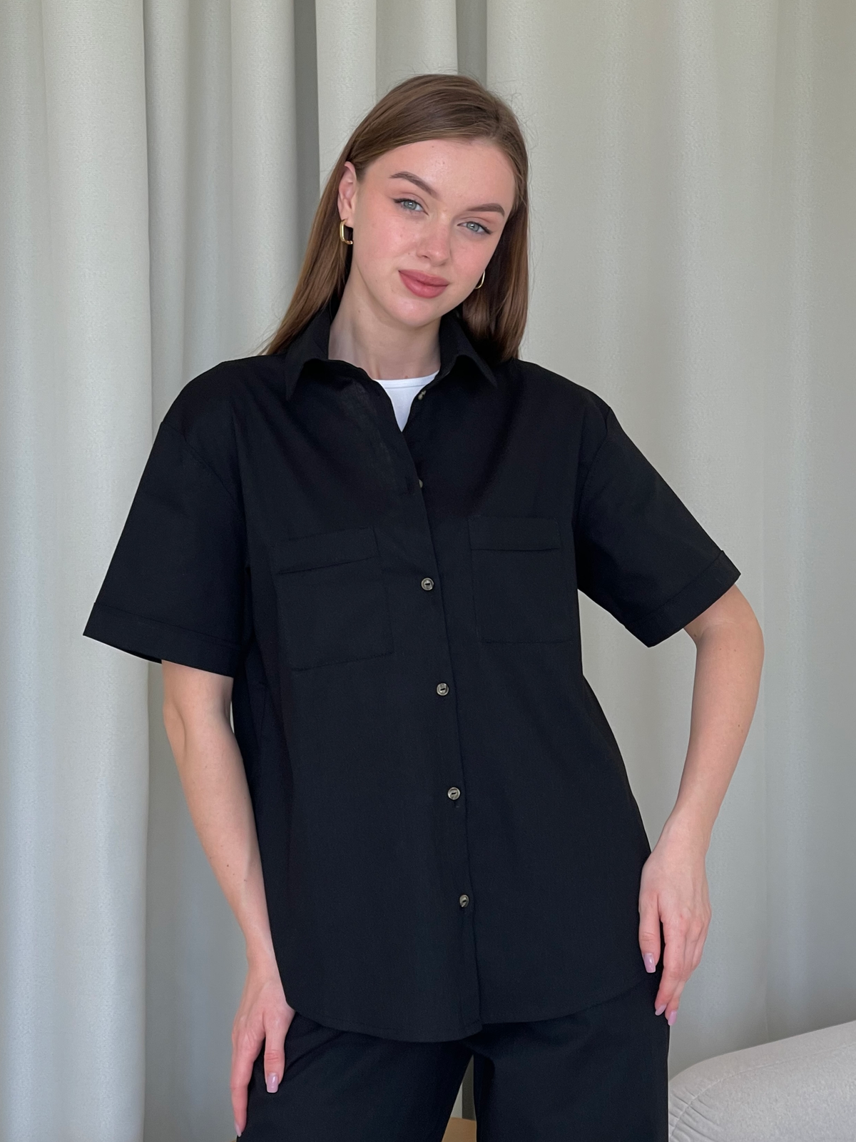 Купить Льняная рубашка с коротким рукавом черная Merlini Нино 200001201 размер 42-44 (S-M) в интернет-магазине