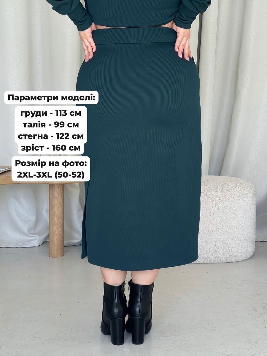 Купить Теплая юбка в рубчик на флисе зеленая Merlini Саронно 400001324 размер 4XL-5XL (54-56) в интернет-магазине