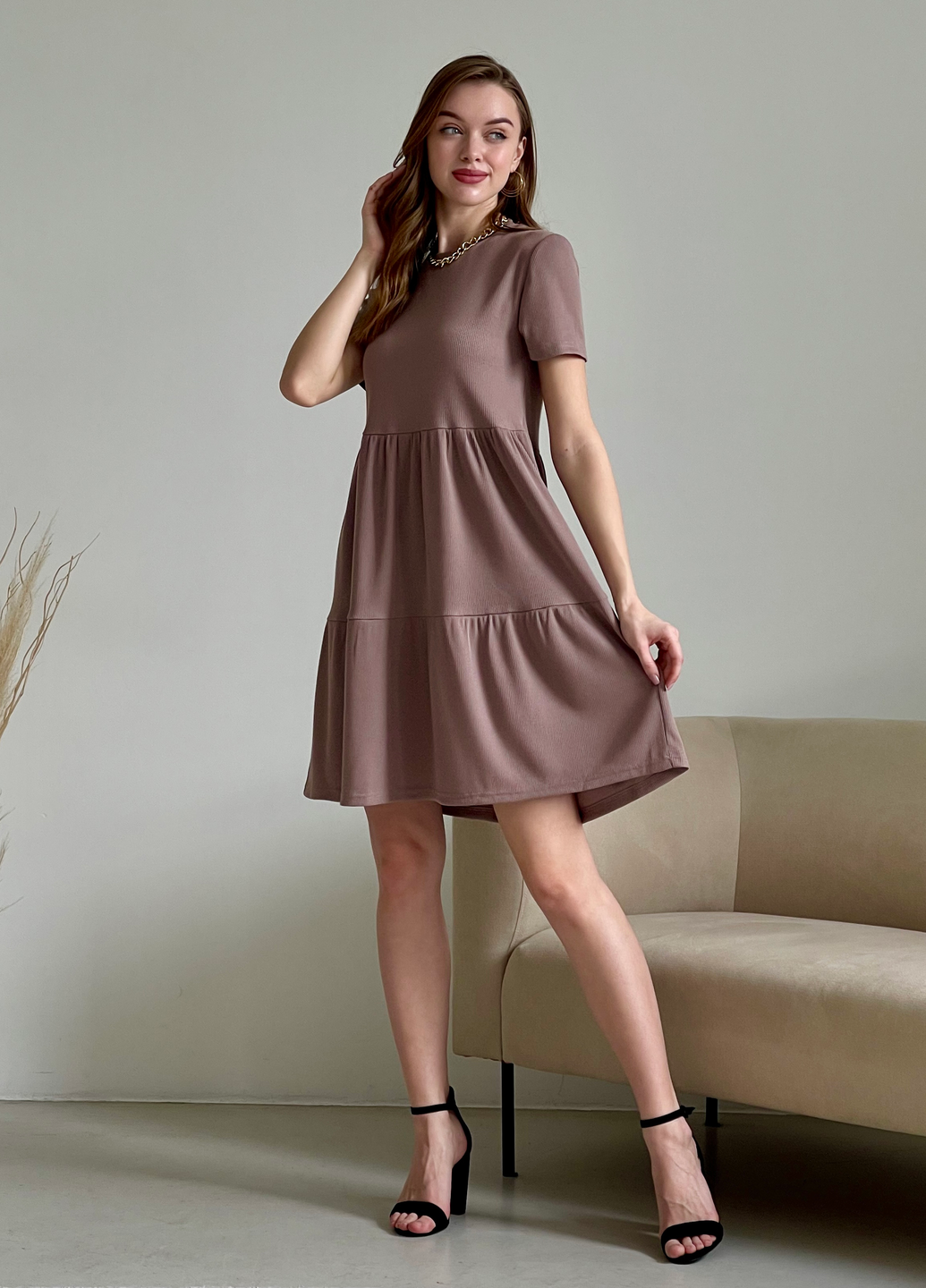 Купити Вільна сукня трапеція міді колір мокко Merlini Марконі 700001224 розмір 42-44 (S-M) в інтернет-магазині