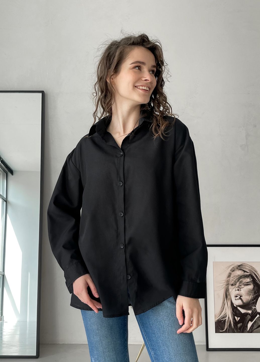 Купить Женская классическая рубашка с длинным рукавом черная Merlini Бедуя 200000161, размер 42-44 в интернет-магазине