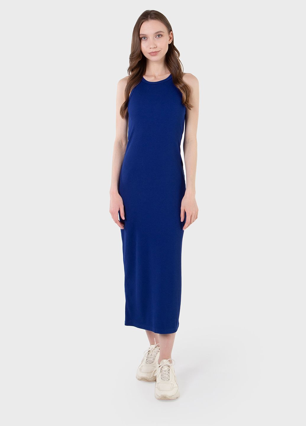Купить Длинное платье-майка в рубчик синее Merlini Лонга 700000107 размер 42-44 (S-M) в интернет-магазине