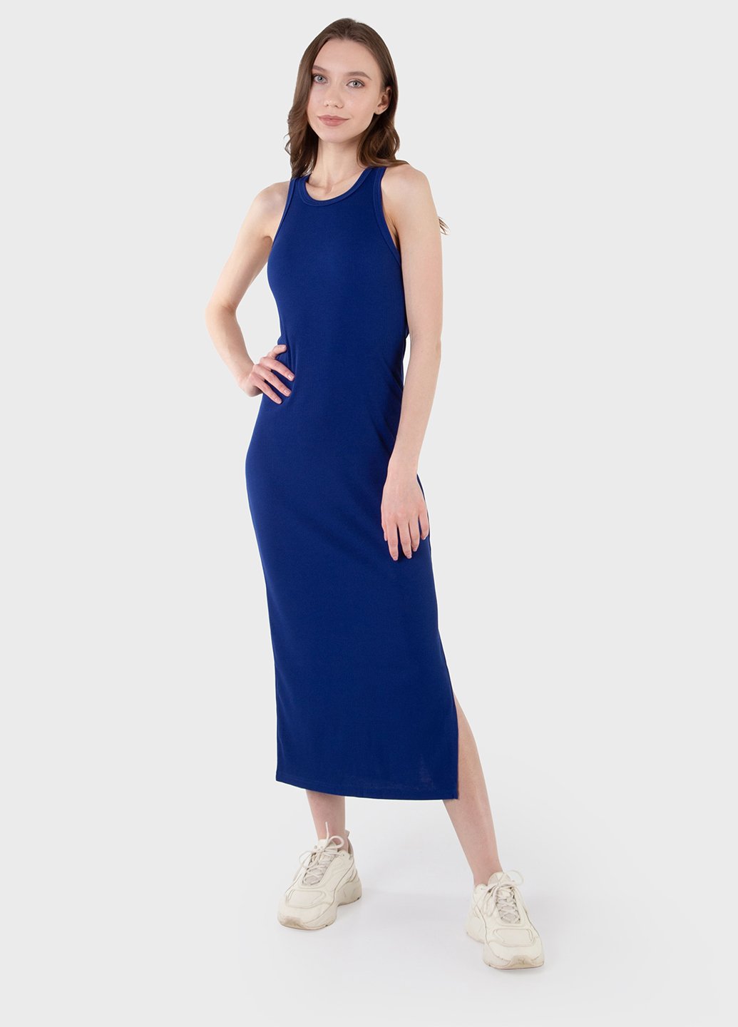 Купити Довга сукня-майка в рубчик синє Merlini Лонга 700000107 розмір 42-44 (S-M) в інтернет-магазині
