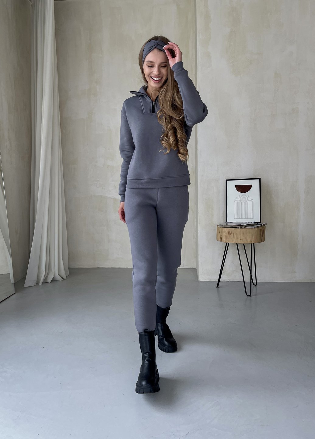 Купить Теплый женский костюм на флисе с кофтой на молнии серый Merlini Анже 100001083, размер 42-44 (S-M) в интернет-магазине