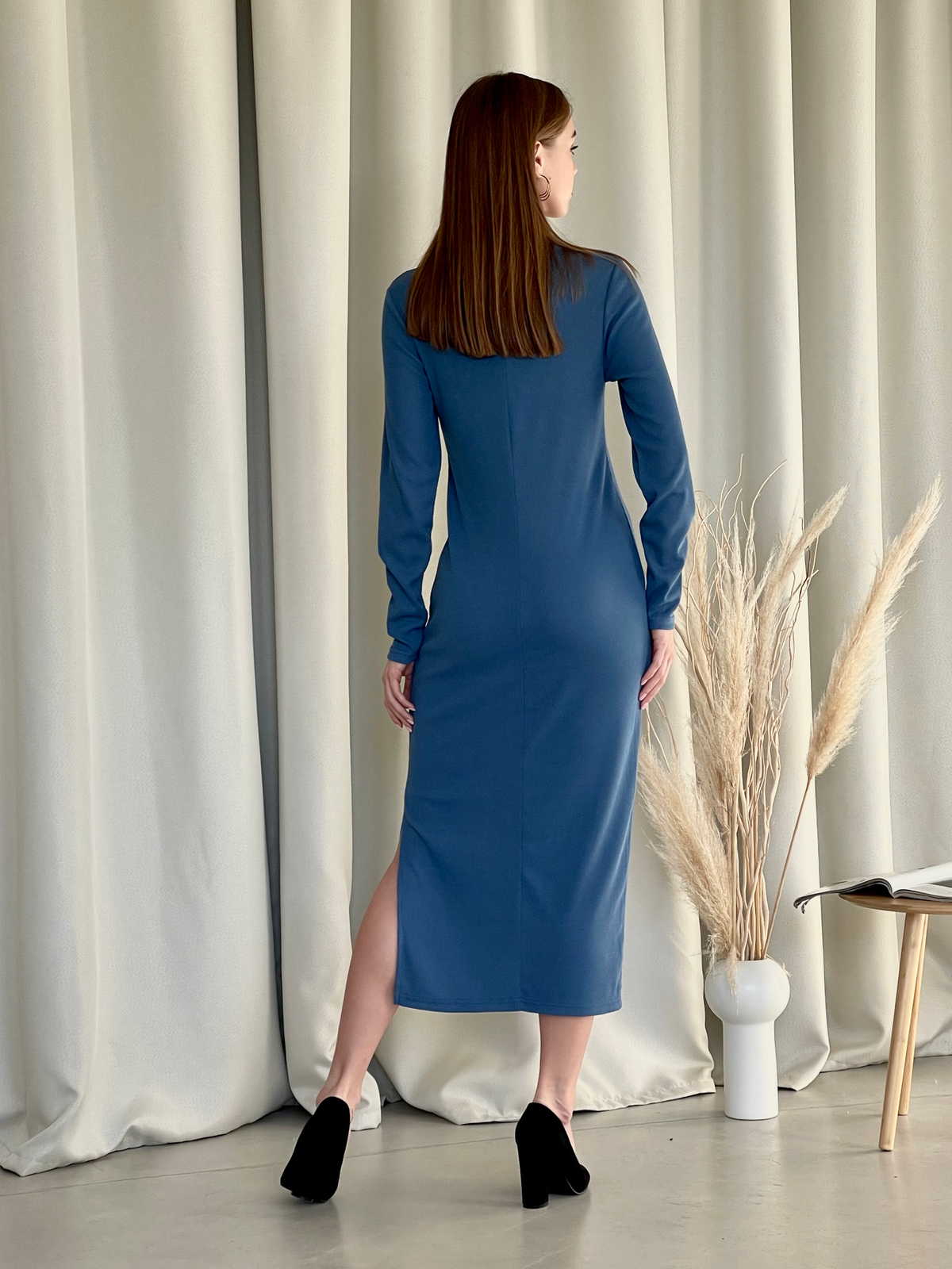 Купити Довга сукня синя в рубчик з довгим рукавом Merlini Кондо 700001165, розмір 42-44 (S-M) в інтернет-магазині