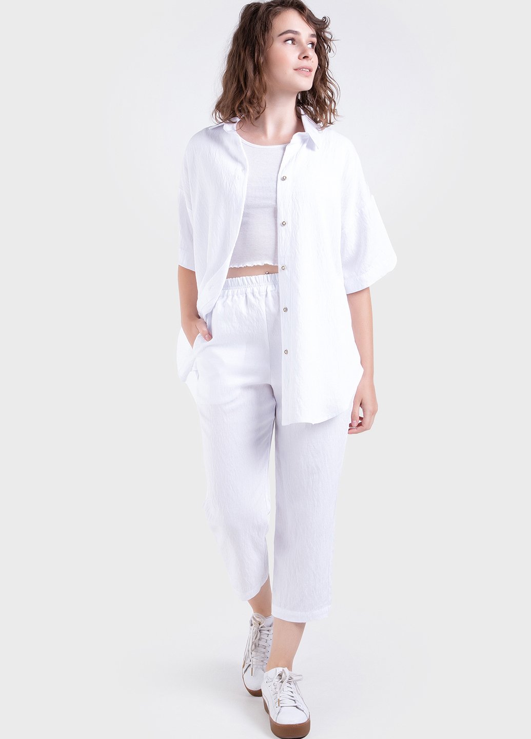 Купить Летний костюм женский двойка белого цвета: брюки, рубашка Merlini Авиано 100000152, размер 42-44 в интернет-магазине