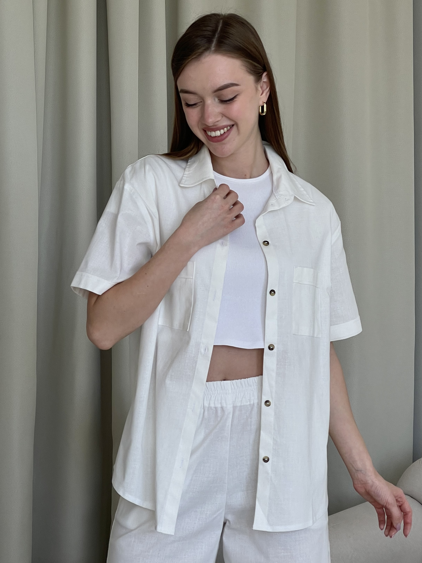 Купить Льняная рубашка с коротким рукавом белая Merlini Нино 200001202 размер 42-44 (S-M) в интернет-магазине