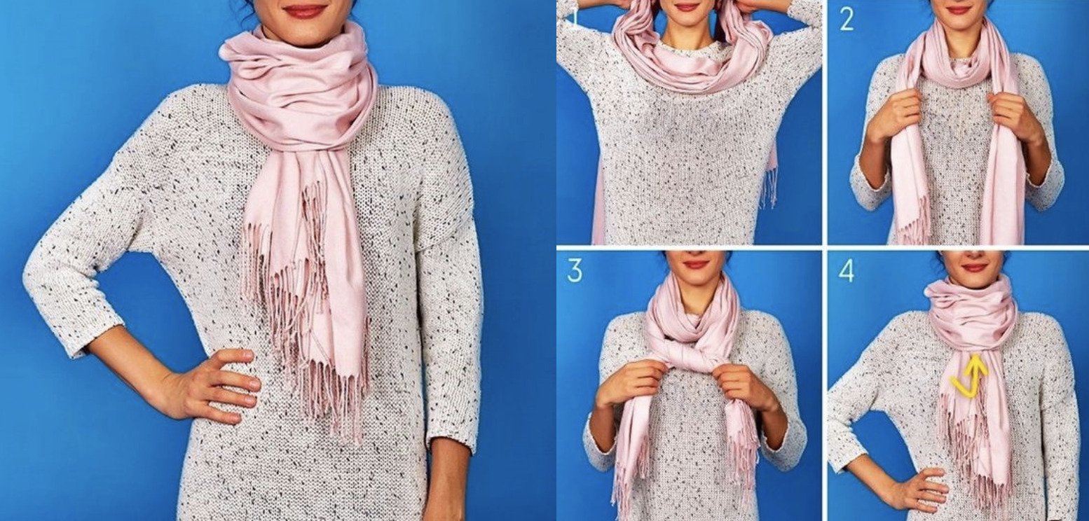 Завязываем красиво шарф на шее и стильно комбинируем с разной одеждой